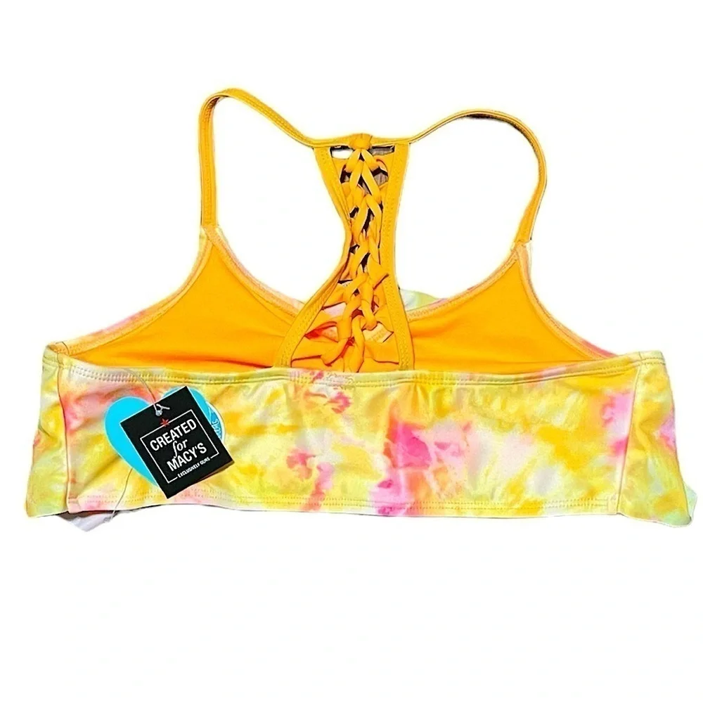 Big girls Handkerchief flounce style; ladder back strap detail; allover tie dye